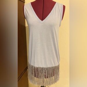 Women’s PINKO DESIGNER Fringed Grey Tank Top Shirt Size Medium